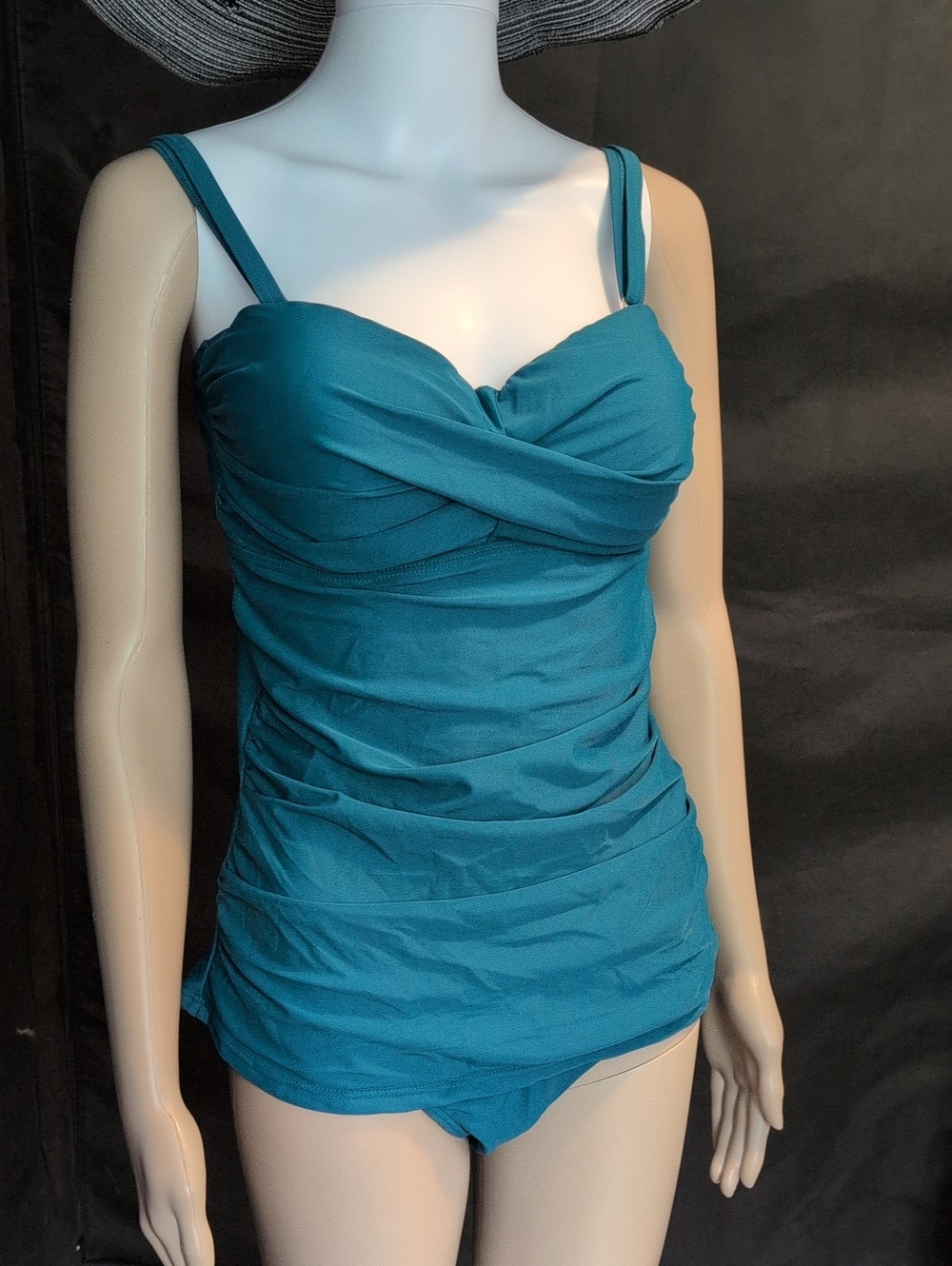 NWOT Teal Ruched Tankini Swim Top and Briefs - Picture 3 of 4